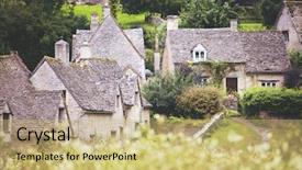  Presentation with village - Slide set having english structure - houses of arlington row background and a yellow colored foreground