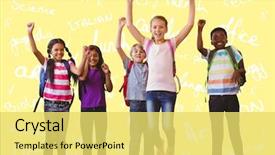  Presentation with school kids - Audience pleasing slide deck consisting of english subject - school kids running in school backdrop and a yellow colored foreground