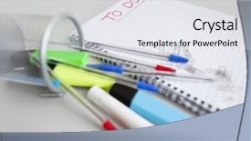  Presentation with spiral notebook - PPT layouts with english task - close-up view of spiral notebook background and a white colored foreground