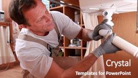  Presentation with task - Presentation design consisting of english task - plumbers repairing leak background and a tawny brown colored foreground