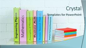  Presentation with task - Cool new slides with english task - textbooks on table close-up backdrop and a sky blue colored foreground