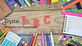  Presentation with abc - Theme having english teaching - abc word and office tools background and a coral colored foreground