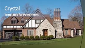  Presentation with tudor - Amazing presentation design having english tudor brick stone house backdrop and a teal colored foreground