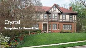  Presentation with tudor - Beautiful PPT theme featuring english tudor home with spring backdrop and a violet colored foreground