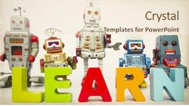  Presentation with robots - Amazing PPT theme having english vocabulary - robots and the word learn backdrop and a cream colored foreground