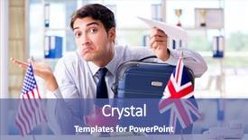  Presentation with sales - Cool new PPT theme with tour operator - sales agent working in travel backdrop and a ocean colored foreground