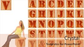  Presentation with abc - Cool new presentation theme with engraved and stained alphabet blocks backdrop and a coral colored foreground