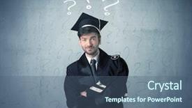  Presentation with swot analysis question mark word - PPT layouts enhanced with enigma - young graduate teenager with question background and a ocean colored foreground