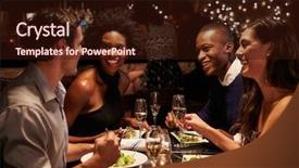  Presentation with restaurant - Slide deck having night party - two couples enjoying meal background and a wine colored foreground