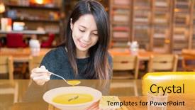  Presentation with restaurant downlodes - Amazing slide deck having enjoy her meal at restaurant backdrop and a yellow colored foreground
