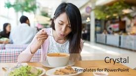  Presentation with restaurant in thai - Presentation design with enjoy her meal in restaurant background and a  colored foreground
