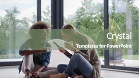  Presentation with women - Slide deck with using smartphone in luxury home background and a gray colored foreground