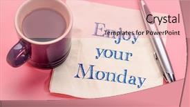  Presentation with teal music note watermark - Slide deck enhanced with enjoy your monday note - handwriting background and a lemonade colored foreground