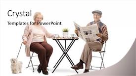  Presentation with senior couple - PPT theme having enjoying a cup of coffee background and a white colored foreground