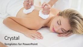  Presentation with herbal medicine healing herbs mortar - PPT theme consisting of enjoying a herbal compress massage background and a lemonade colored foreground