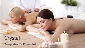  Presentation with women body - Beautiful presentation design featuring enjoying at the spa backdrop and a lemonade colored foreground