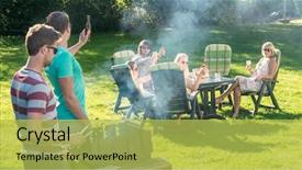  Presentation with beer garden - Colorful PPT layouts enhanced with enjoying barbecue in a garden backdrop and a yellow colored foreground