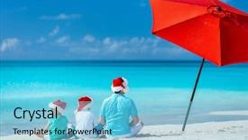  Presentation with christmas kids - Beautiful presentation theme featuring enjoying beach vacation on christmas backdrop and a light blue colored foreground