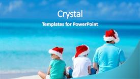  Presentation with christmas kids - Slides having enjoying beach vacation on christmas background and a teal colored foreground