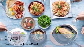  Presentation with risk top view - Slide deck enhanced with enjoying-dinner-with-friends-top background and a light blue colored foreground