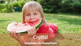  Presentation with elementary - Slide set with enjoying eating slice of juicy background and a coral colored foreground