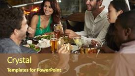  Presentation with group - Slides featuring enjoying evening meal in restaurant background and a tawny brown colored foreground