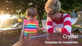  Presentation with happy holiday - Presentation with enjoying free time using tablet background and a tawny brown colored foreground