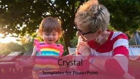  Presentation with displaying a happy mother cudd - Amazing presentation theme having enjoying free time using tablet backdrop and a violet colored foreground