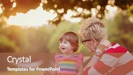  Presentation with displaying a happy mother cudd - Slides with enjoying free time using tablet background and a coral colored foreground