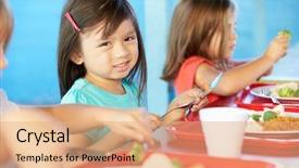  Presentation with healthy school lunch - Presentation theme consisting of enjoying healthy lunch in cafeteria background and a coral colored foreground