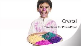 Presentation with holi - Cool new PPT theme with enjoying holiness - boy holding holi colors backdrop and a white colored foreground