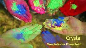  Presentation with indian festival - Colorful PPT theme enhanced with enjoying holiness - hands of young people backdrop and a tawny brown colored foreground
