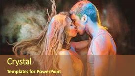  Presentation with holi - PPT theme featuring enjoying holiness - happy young pair in paints background and a tawny brown colored foreground