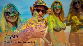  Presentation with color powder - Presentation theme consisting of enjoying holiness - young friends colored with color background and a red colored foreground