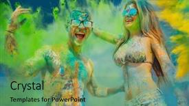  Presentation with color powder - Colorful theme enhanced with enjoying holiness - young friends colored with color backdrop and a seafoam green colored foreground