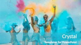  Presentation with color powder - PPT theme featuring enjoying holiness - young friends colored with color background and a teal colored foreground