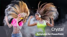  Presentation with music headphones - Amazing slide set having enjoying holiness - young woman listening music backdrop and a gray colored foreground