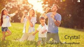  Presentation with children parents - Colorful slide set enhanced with enjoying in chasing soap bubbles backdrop and a yellow colored foreground