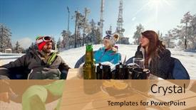  Presentation with ski - Slides with enjoying in drink at ski background and a  colored foreground