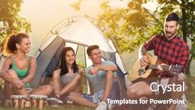  Presentation with people enjoying - Slide deck with enjoying in music on camp background and a violet colored foreground