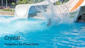  Presentation with children - Slide set featuring enjoying in pool water slide background and a teal colored foreground