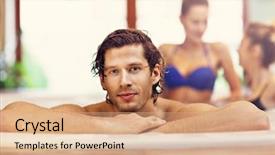  Presentation with group of companies - Cool new presentation theme with enjoying jacuzzi in hotel spa backdrop and a coral colored foreground