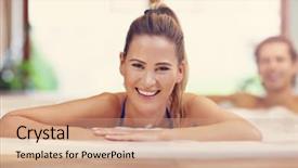  Presentation with catholic couple silhouette of young - Slides having enjoying jacuzzi in hotel spa background and a coral colored foreground