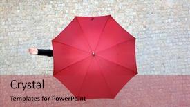  Presentation with under umbrella - Colorful slides enhanced with enjoying life - business woman hidden under umbrella backdrop and a red colored foreground