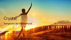  Presentation with cityscape silhouette - Audience pleasing theme consisting of enjoying life - double exposure of female silhouette backdrop and a yellow colored foreground