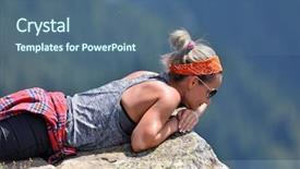  Presentation with indigo zone - Beautiful PPT theme featuring enjoying life - young female tourist in alpine backdrop and a  colored foreground