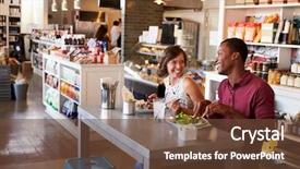  Presentation with lunch - Cool new presentation theme with enjoying lunch date in delicatessen backdrop and a tawny brown colored foreground