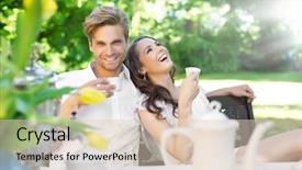  Presentation with indian lunch - Presentation having enjoying lunch in the garden background and a lemonade colored foreground