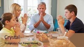  Presentation with saying - Audience pleasing PPT layouts consisting of enjoying meal at home together backdrop and a coral colored foreground