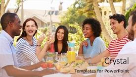  Presentation with outdoor party - Presentation theme with enjoying meal at outdoor party background and a coral colored foreground